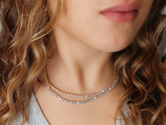 3MM 4PRONG 7/1 Color Tennis Necklace - KN22158-3