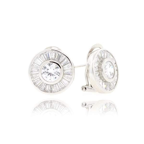 Round Baguette Omega Back Earring - KE192042
