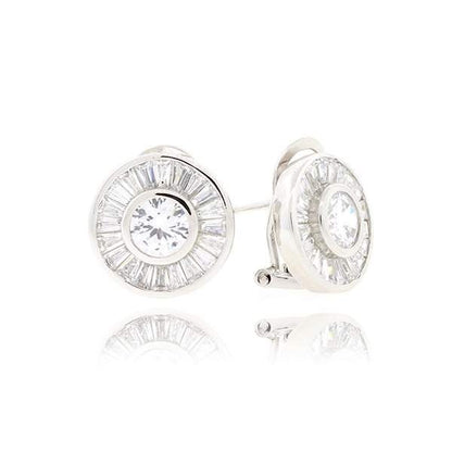 Round Baguette Omega Back Earring - KE192042