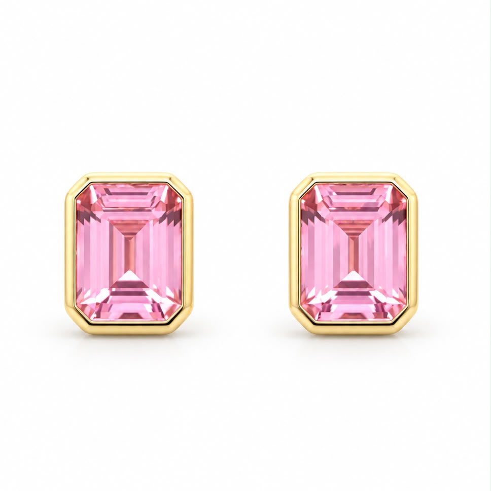 Bezel Emerald Cut Stud Earring - KE191085