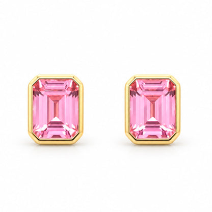 Bezel Emerald Cut Stud Earring - KE191085