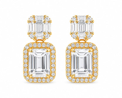Baguette & Emerald Cut Halo Earring - KE192048