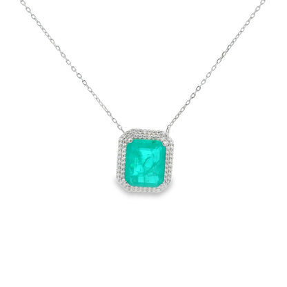 Double Halo Elegant Emerald Cut Necklace 15+3" - PGN22336