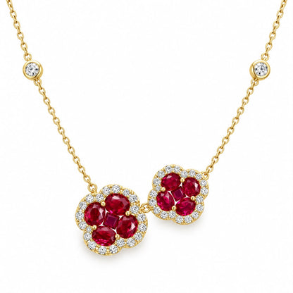 Double Clover Gemstone Necklace 15+3" - PGN22463
