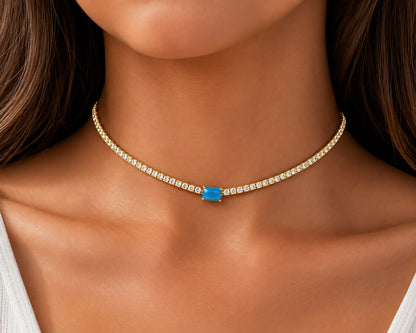 Emerald Cut Centered Micro Pave Tennis Necklace 14+4" - KN22306