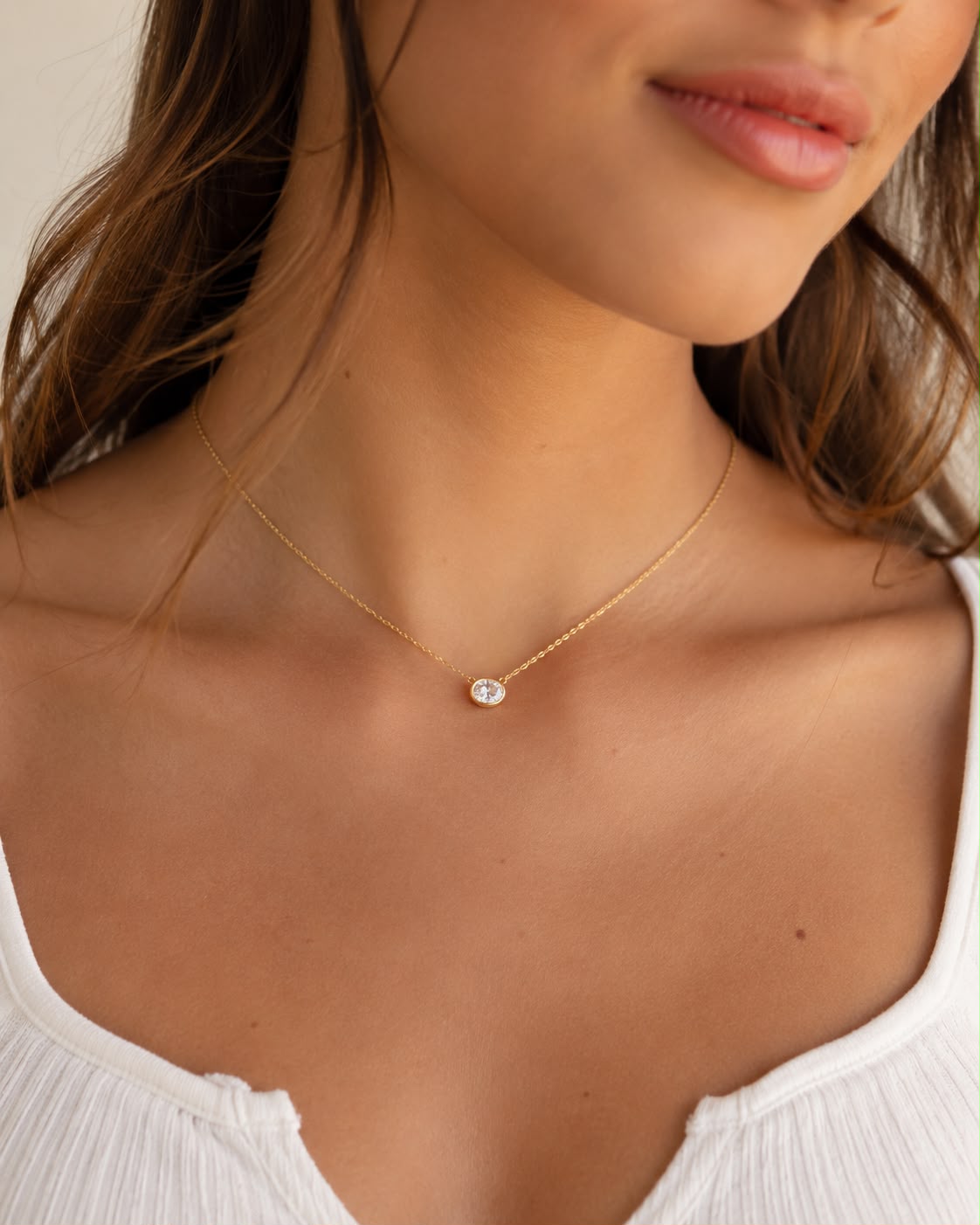 Oval East West Bezel Necklace 15+3" - PGN22318