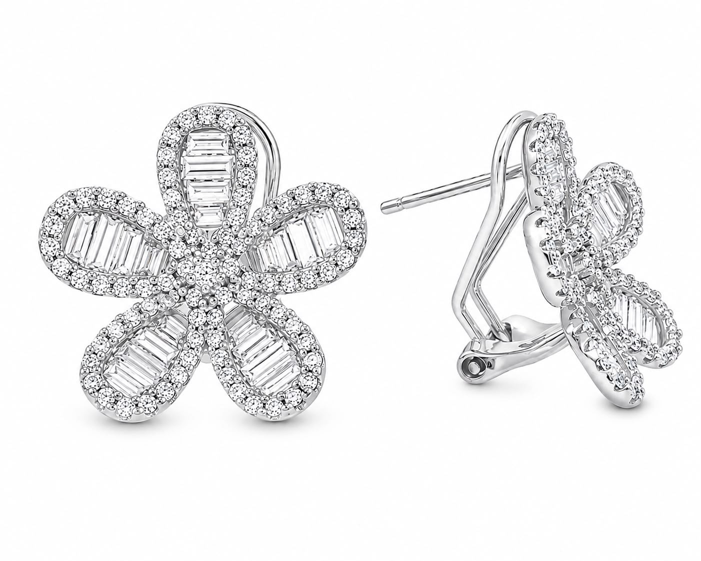 Medium Elegant Baguette Flower Earring - KE192058F