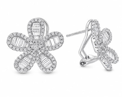 Medium Elegant Baguette Flower Earring - KE192058F