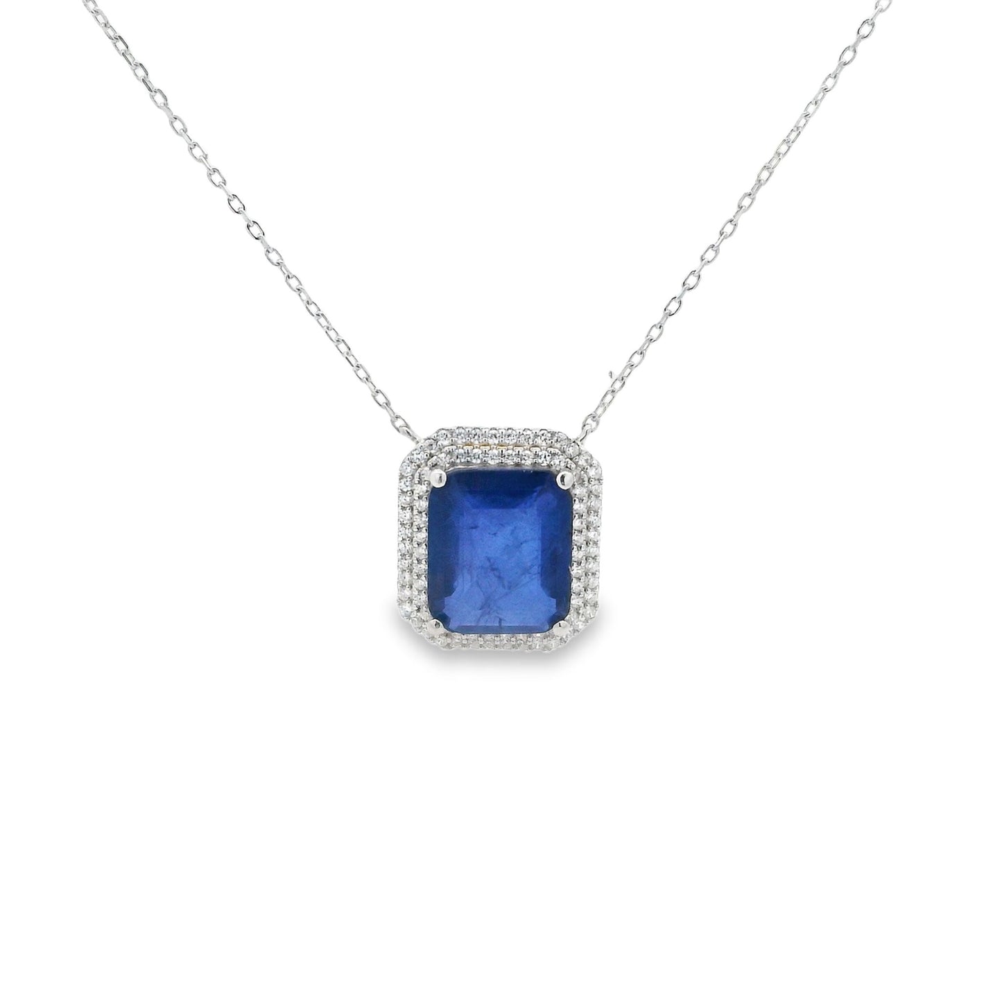 Double Halo Elegant Emerald Cut Necklace 15+3" - PGN22336