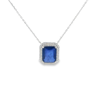Double Halo Elegant Emerald Cut Necklace 15+3" - PGN22336
