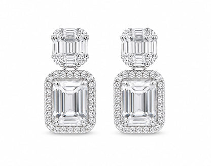 Baguette & Emerald Cut Halo Earring - KE192048
