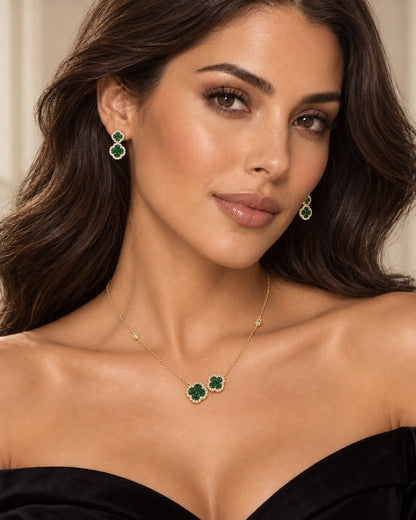 Double Clover Gemstone Earring - KE192197