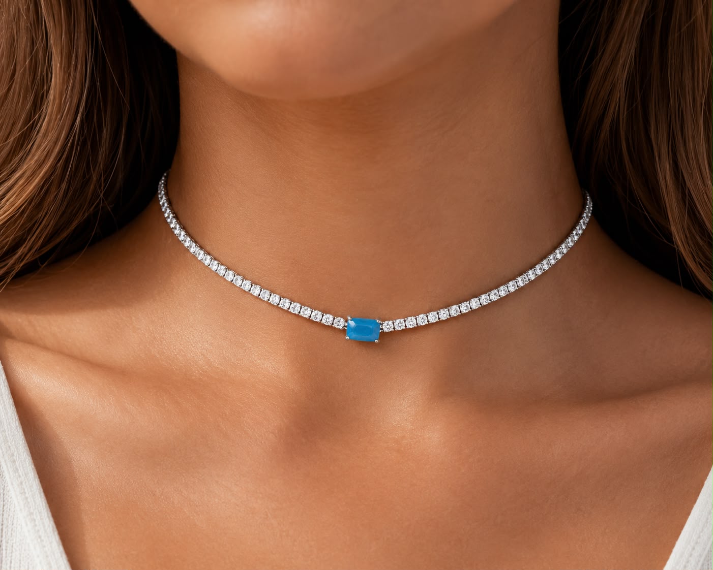 Emerald Cut Centered Micro Pave Tennis Necklace 14+4" - KN22306