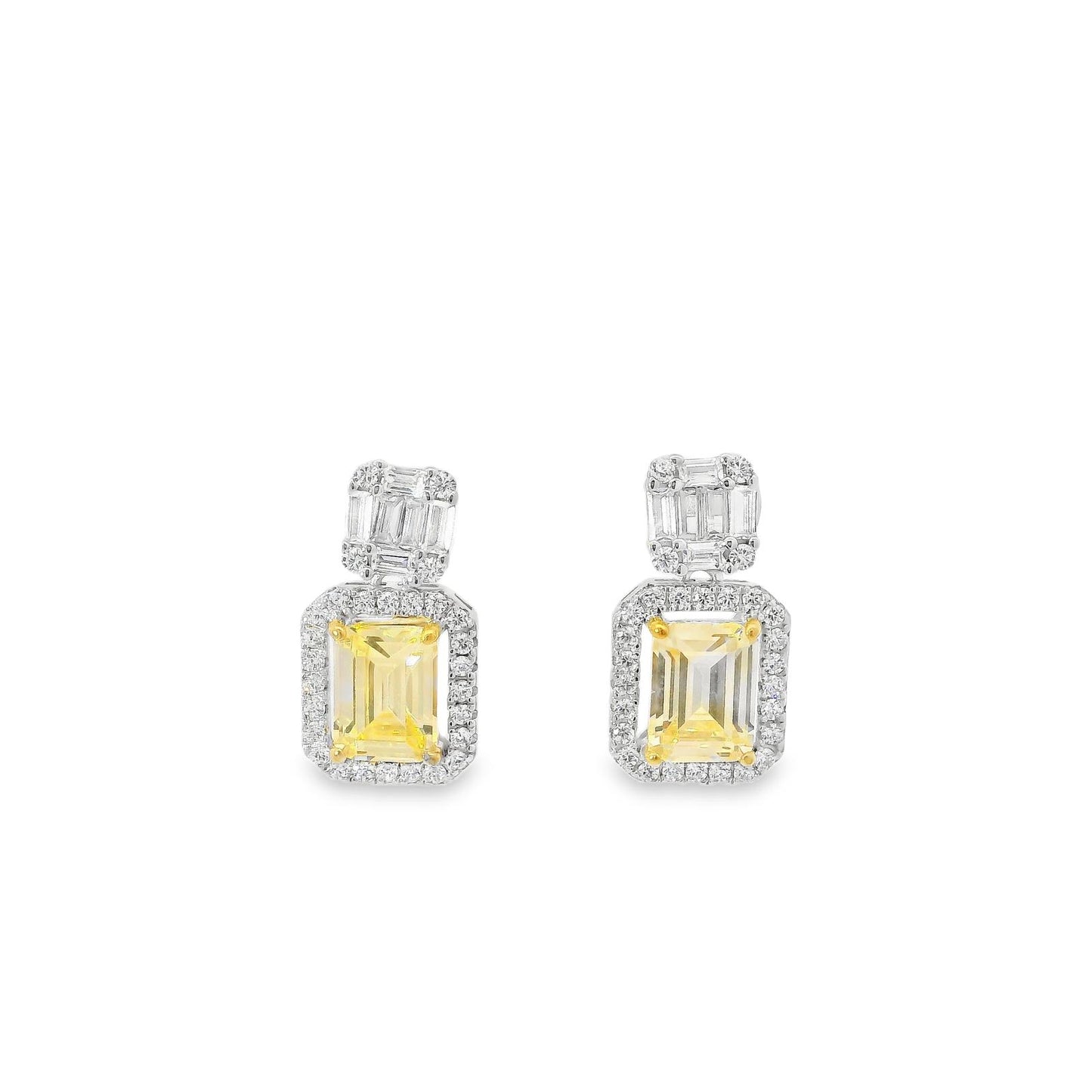 Baguette & Emerald Cut Halo Earring - KE192048