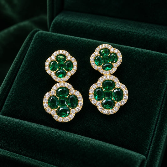 Double Clover Gemstone Earring - KE192197