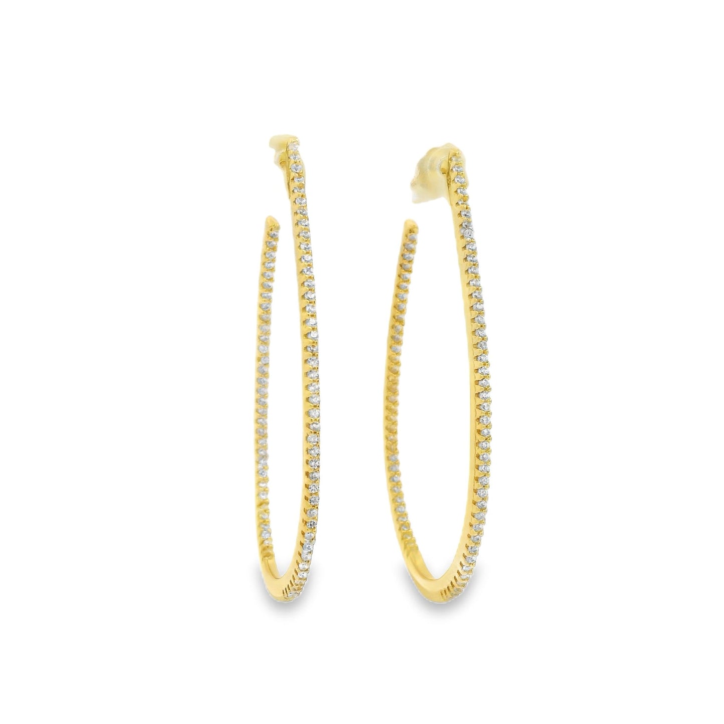 Thin Micro Diamond CZ Tear Drop 1.5" Hoops - KE19940