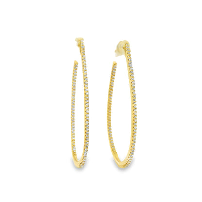 Thin Micro Diamond CZ Tear Drop 1.5" Hoops - KE19940