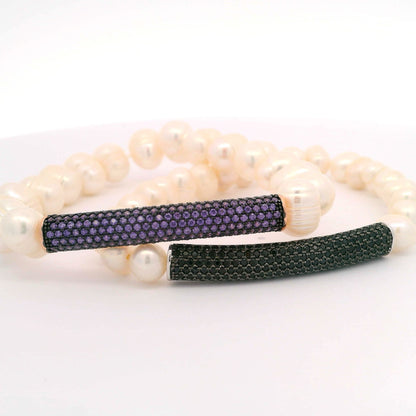 Pave Bar Fresh Water Pearl Bracelet - KB33093