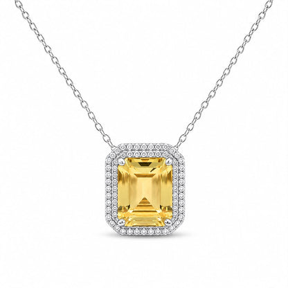 Double Halo Elegant Emerald Cut Necklace 15+3" - PGN22336