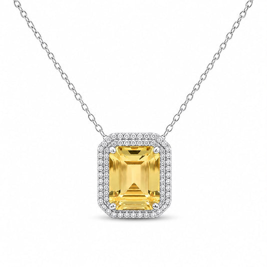 Double Halo Elegant Emerald Cut Necklace 15+3" - PGN22336