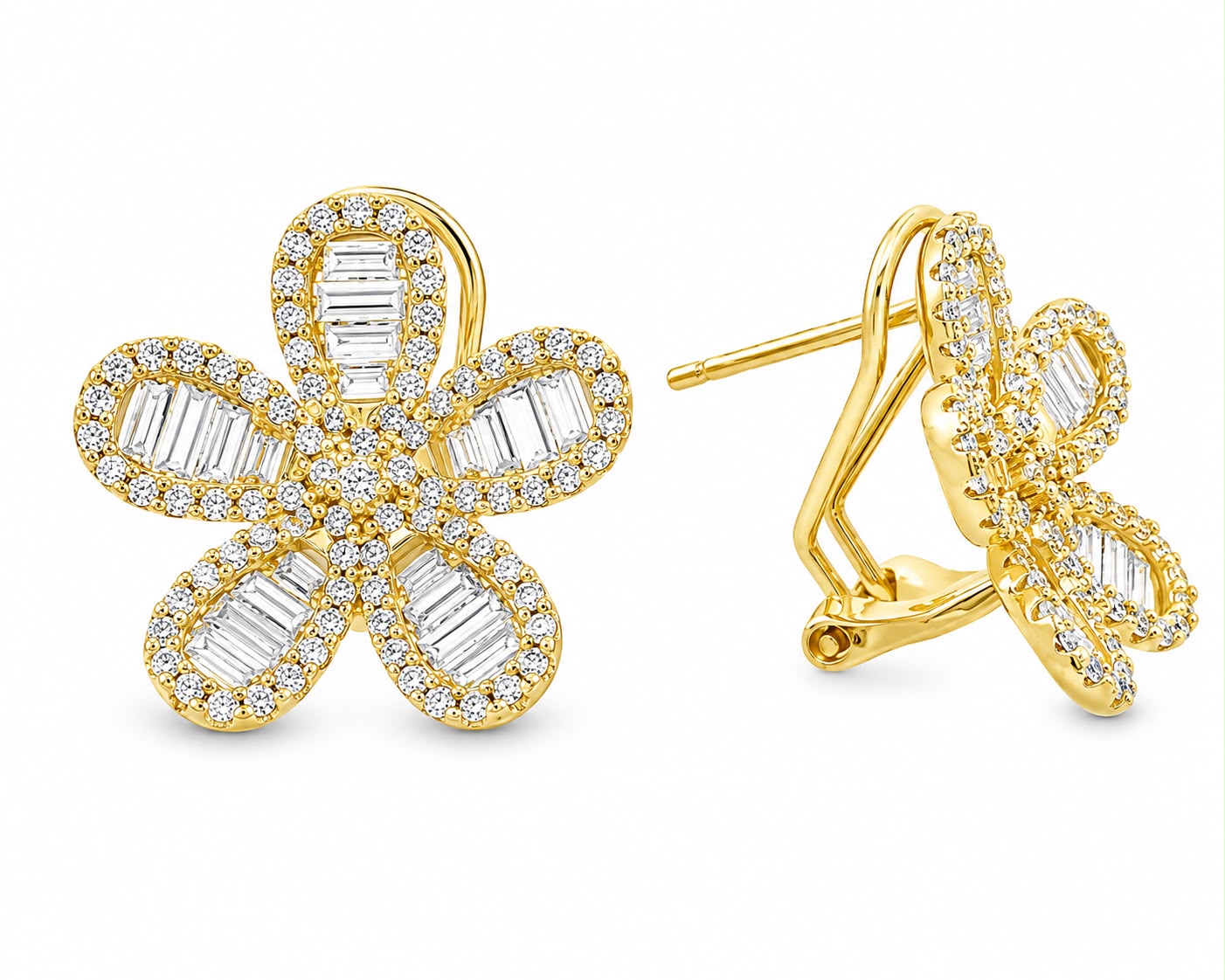 Medium Elegant Baguette Flower Earring - KE192058F
