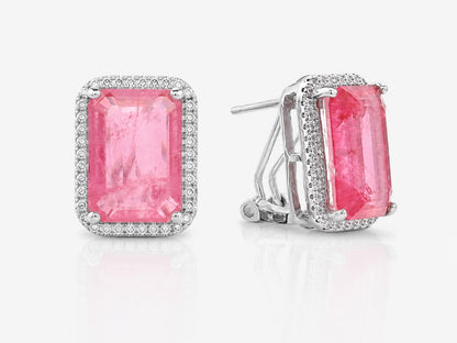 Halo Emerald Cut Omega Back Medium Earring - KE192040