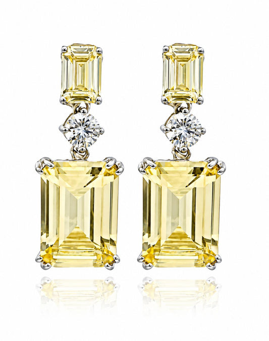Double Emerald Cut Drop Earrings - KE192014