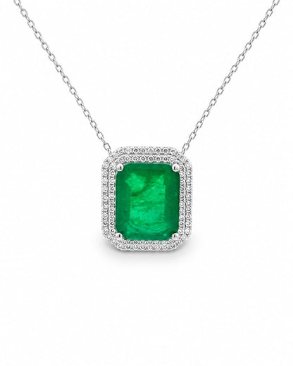 Double Halo Elegant Emerald Cut Necklace 15+3" - PGN22336