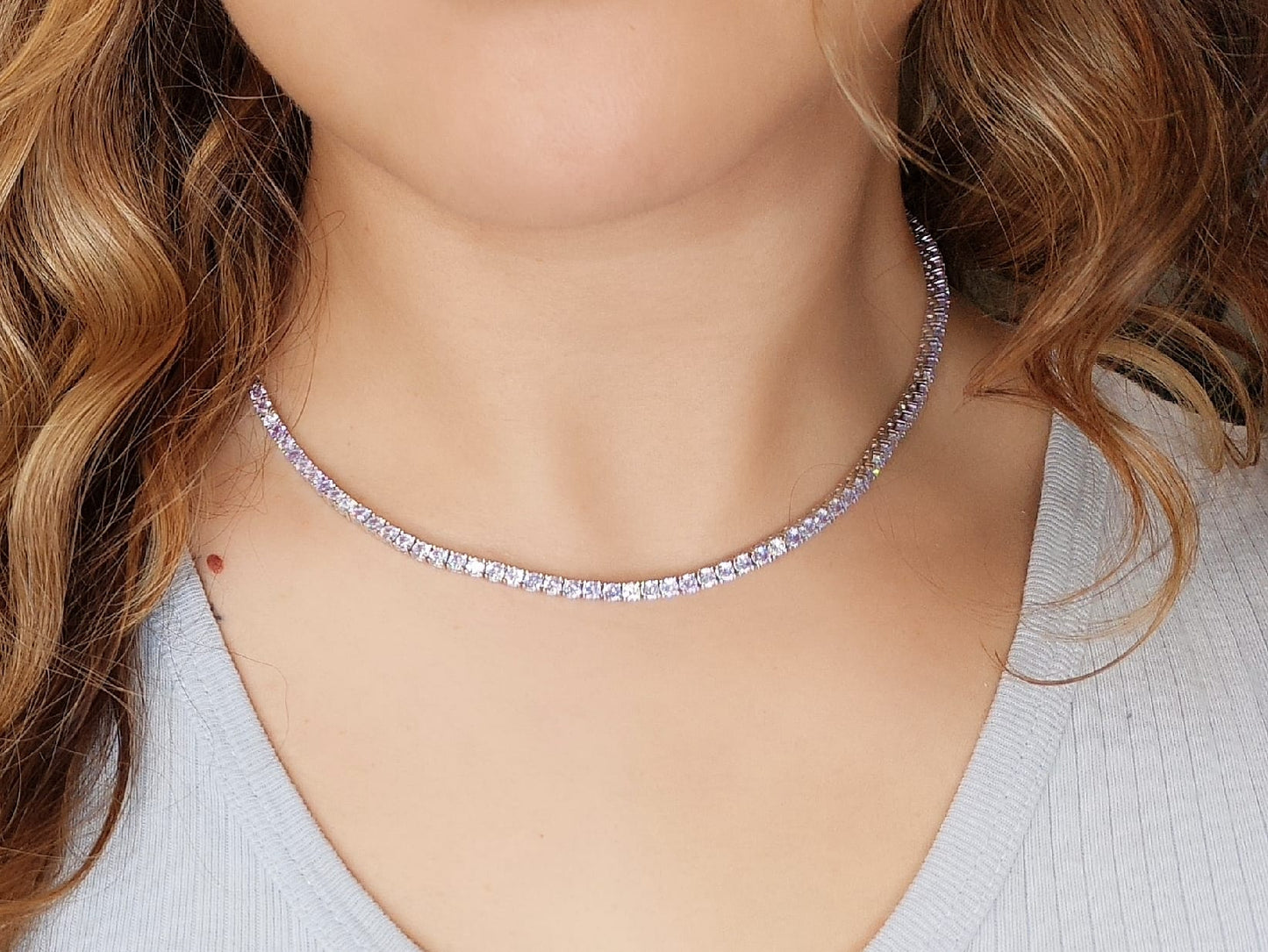 3MM 4PRONG 7/1 Color Tennis Necklace - KN22158-3