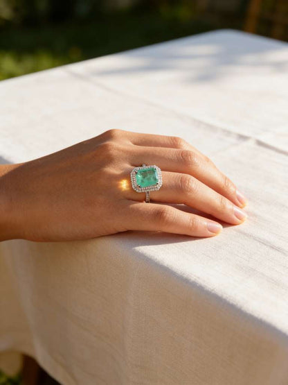 Elegant Large Emerald Cut Double Halo Ring - KR661014
