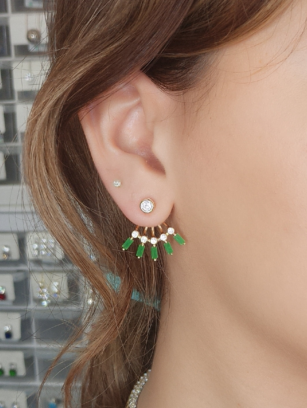 Bezel-Baguette Peek A Boo Earrings - KE192154