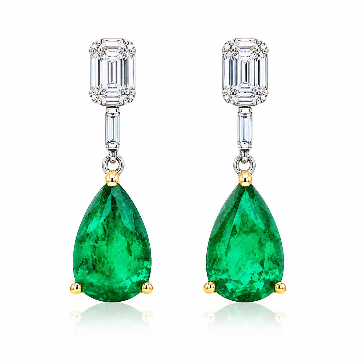 Baguette with pear shape drop Earrings - KE192110