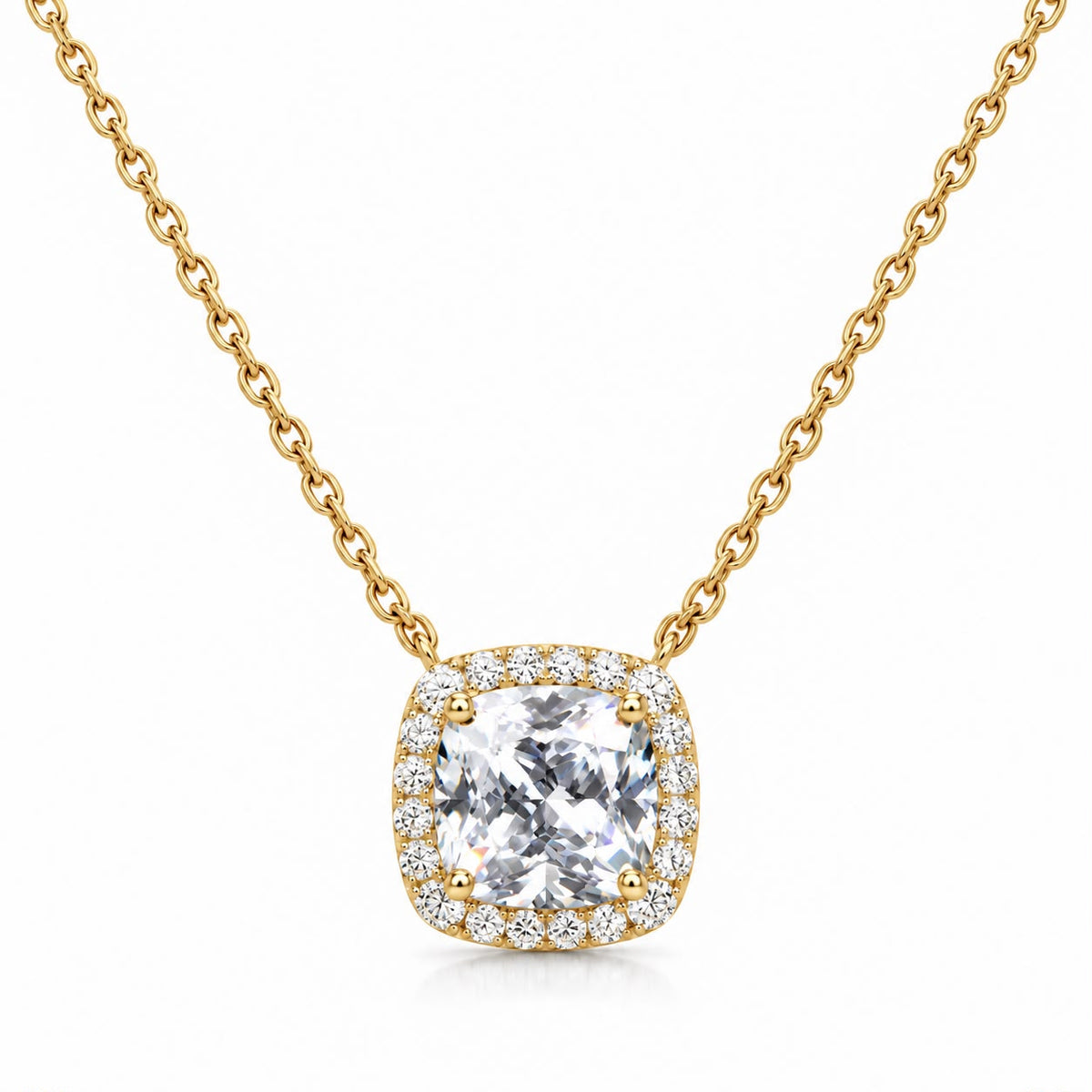 Halo Cushion Necklace 15+3" - PGN29867