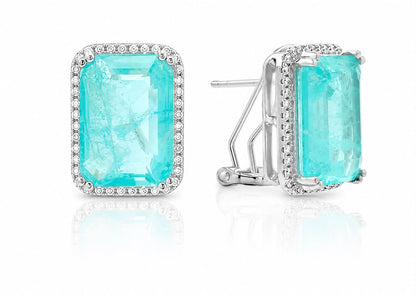 Halo Emerald Cut Omega Back Medium Earring - KE192040