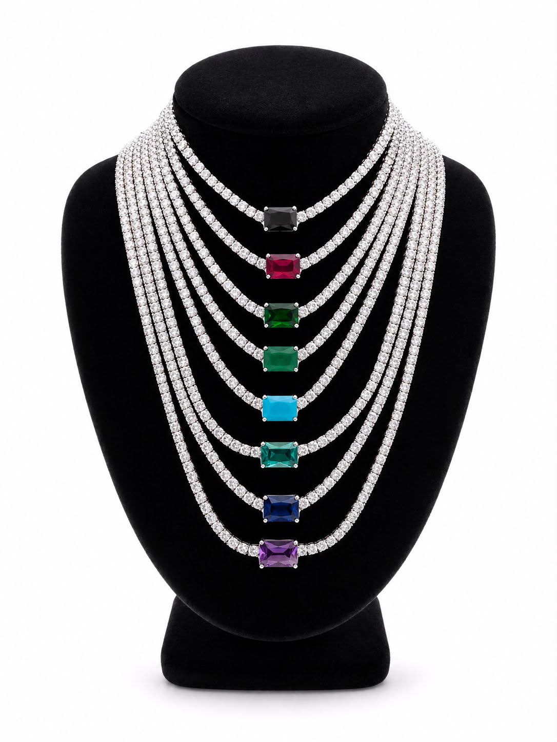 Emerald Cut Centered Micro Pave Tennis Necklace 14+4" - KN22306