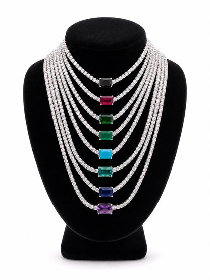 Emerald Cut Centered Micro Pave Tennis Necklace 14+4" - KN22306