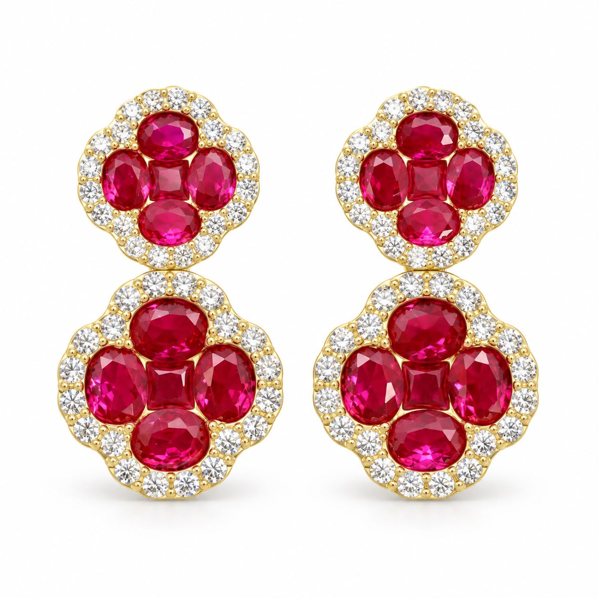 Double Clover Gemstone Earring - KE192197