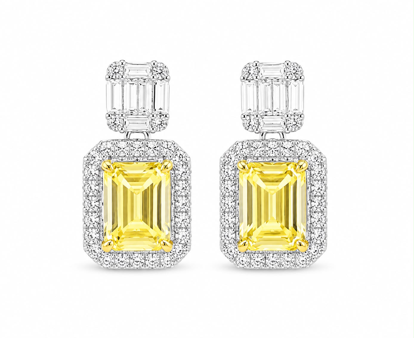 Baguette & Emerald Cut Halo Earring - KE192048