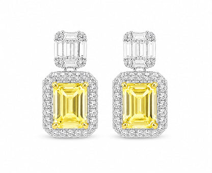 Baguette & Emerald Cut Halo Earring - KE192048